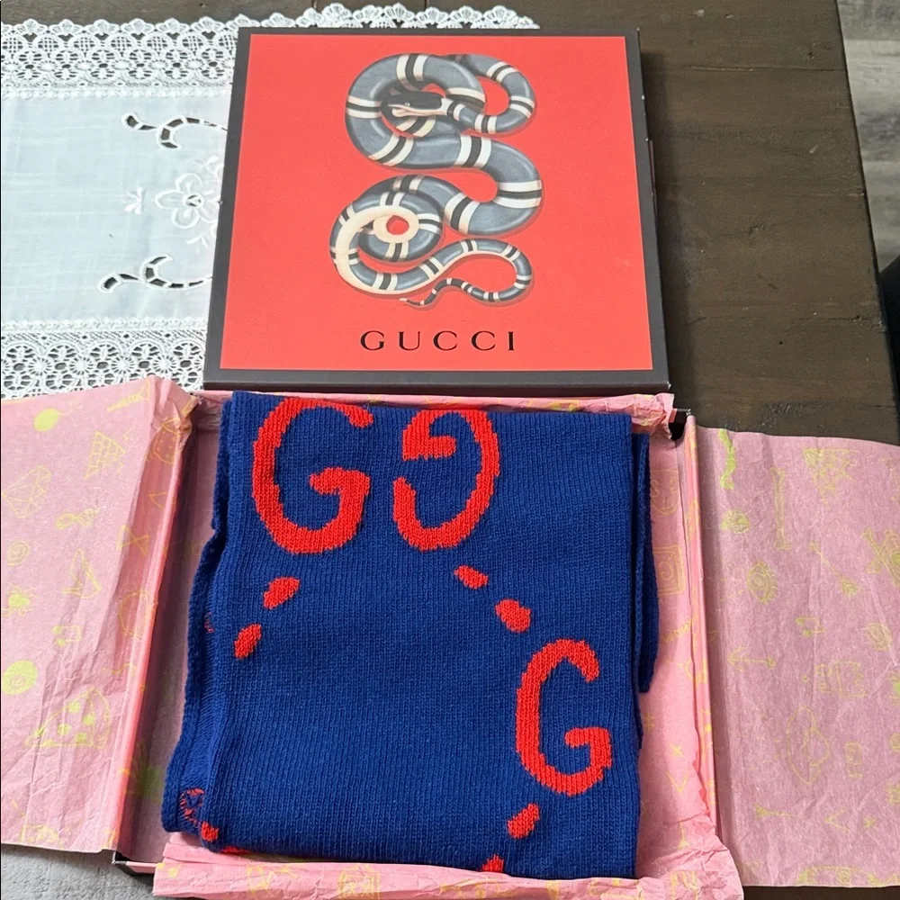 Gucci Blue and Red Ghost Scarf